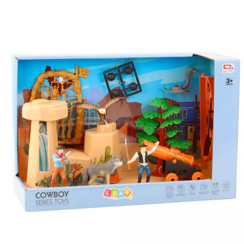 LEAN TOYS Cowboy Set Figures Wild West Cowboy Boat Cannon