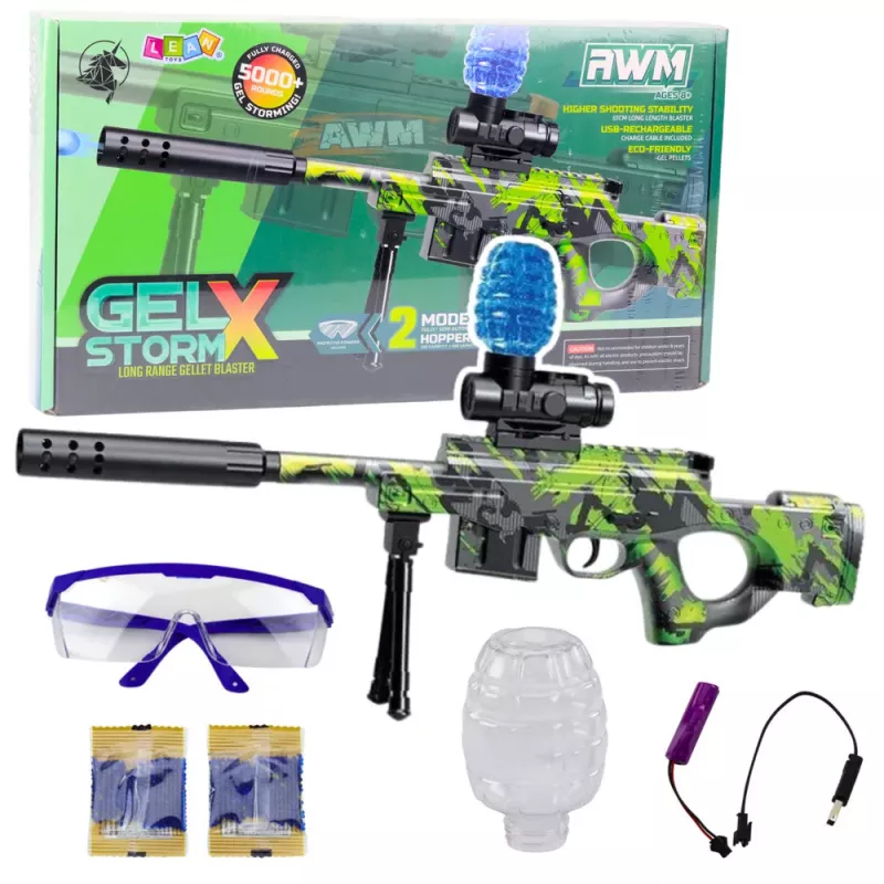 LEAN TOYS AWM Rifle For Water Balls Hydrogel Green Glasses 61cm