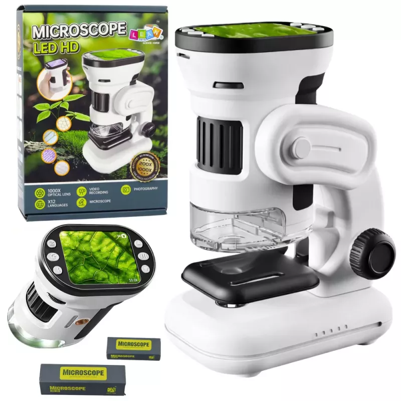 LEAN TOYS Educational Digital Microscope with Screen, 1000X LED Video Photo Function
