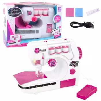 LEAN TOYS Sewing Machine For Kids Thread Material Lights Sounds