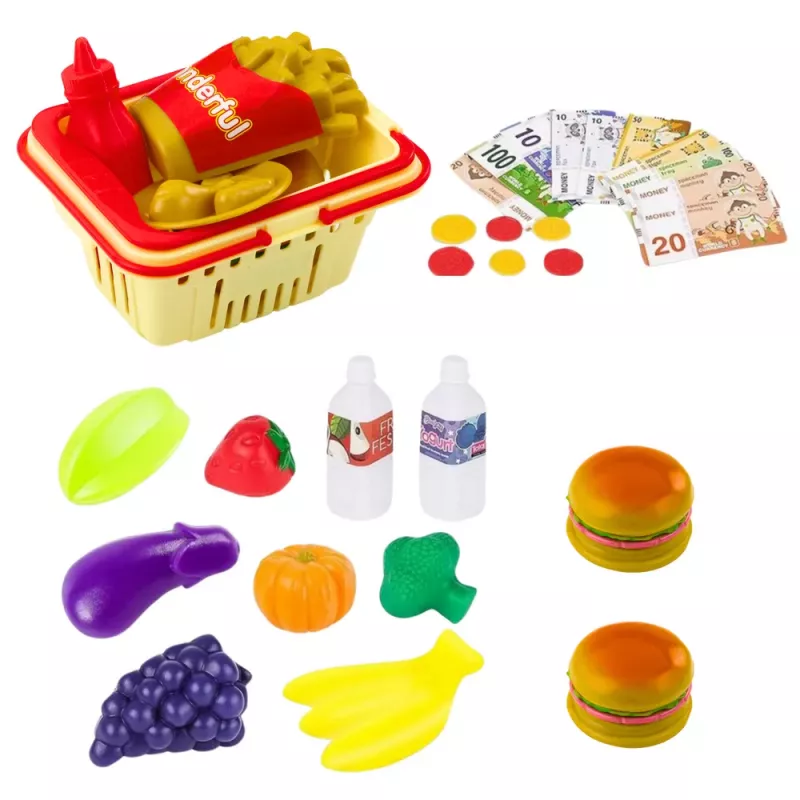 LEAN TOYS Shop Set Checkout Basket Food Products Lights Sounds Colorful