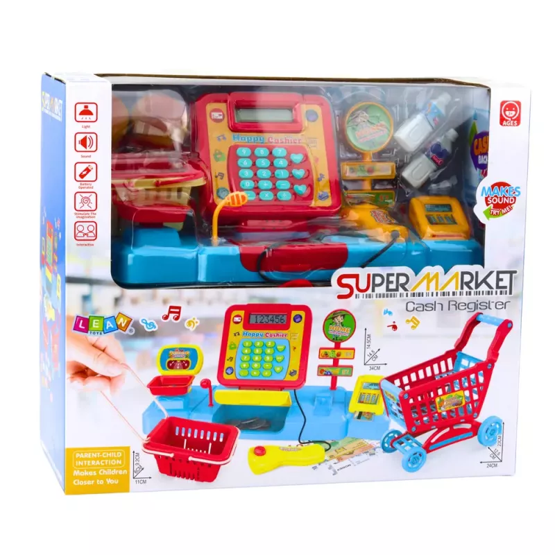 LEAN TOYS Shop Set Checkout Basket Food Products Lights Sounds Colorful