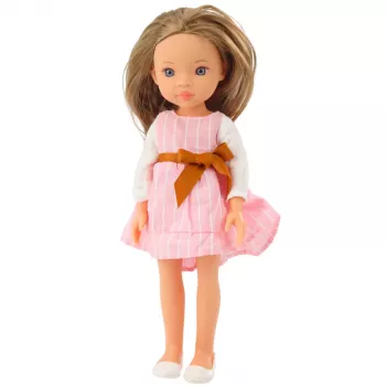 LEAN TOYS Steffi Love Doll in Pink Dress with Bow, Long Brown Hair, 29 cm