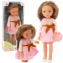 LEAN TOYS Steffi Love Doll in Pink Dress with Bow, Long Brown Hair, 29 cm