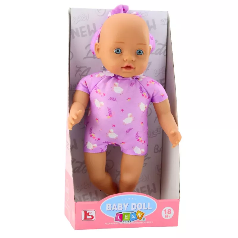 LEAN TOYS Baby Doll in Purple Bodysuit Soft Belly Headband with Bow 31 cm