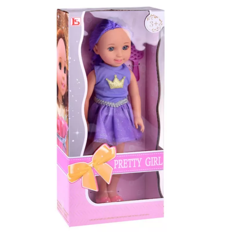LEAN TOYS Doll in a Dress with a Crown Long Hair Purple Brush 38cm
