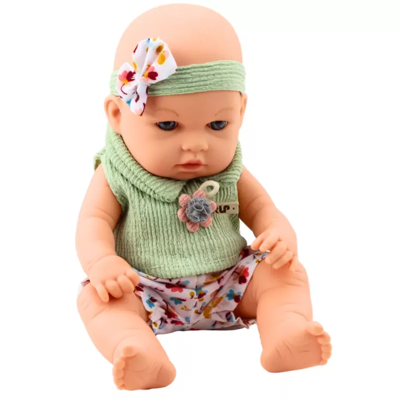LEAN TOYS Baby Doll Green Floral Dress Headband with Bow