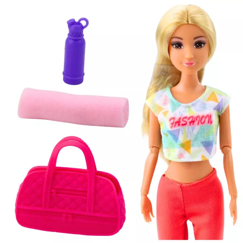 LEAN TOYS Anlily Yoga Doll with Exercise Mat, Water Bottle, Gym Bag, Movable Limbs, 29 cm, Blonde Hair, Blue Eyes, Sporty Outfit, for Kids 3+