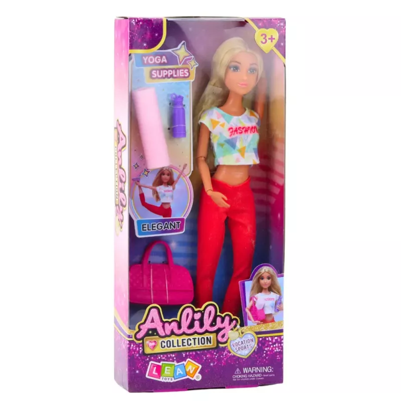 LEAN TOYS Anlily Yoga Doll with Exercise Mat, Water Bottle, Gym Bag, Movable Limbs, 29 cm, Blonde Hair, Blue Eyes, Sporty Outfit, for Kids 3+
