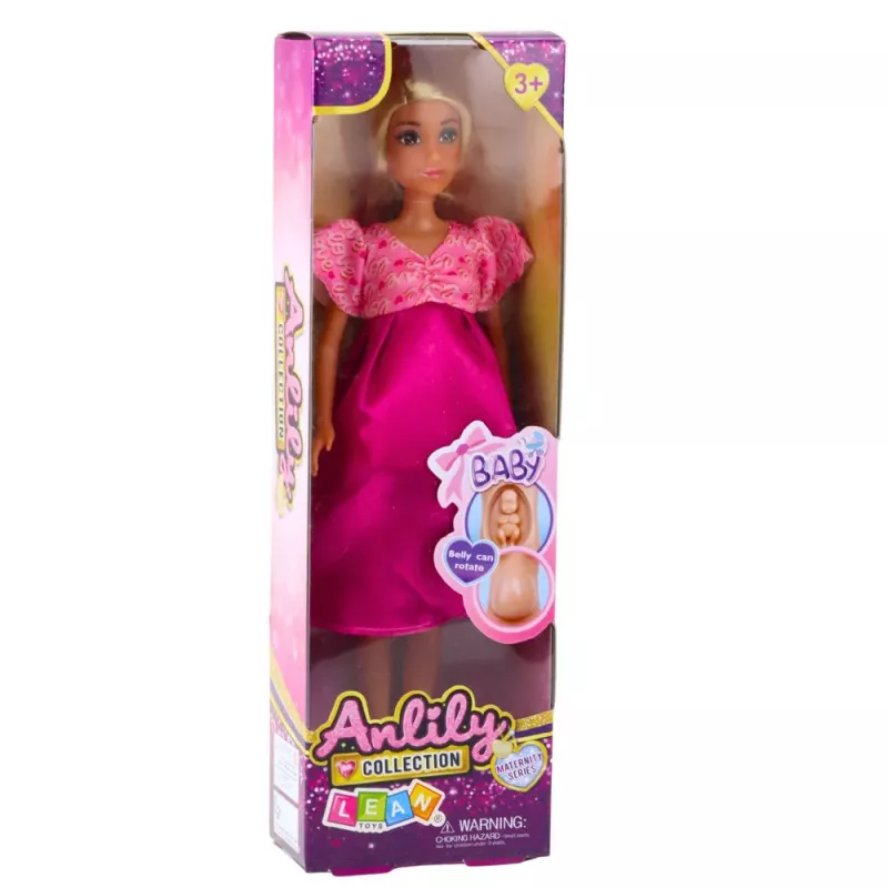 LEAN TOYS Anlily Pregnant Doll Pink Satin Dress Long Hair