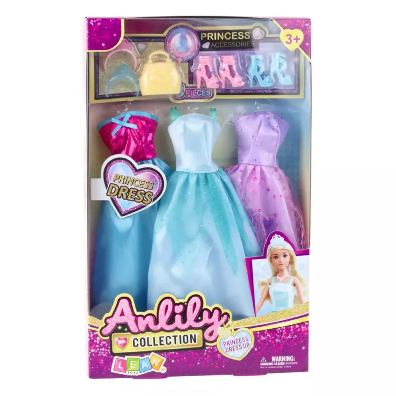 LEAN TOYS Anlily Doll Dress Set Shoes Handbag Crowns Accessories 9 pcs.