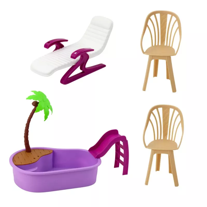 LEAN TOYS Anlily Doll Set on the Beach with Pool, Palm Tree, Drink Stand, and Accessories