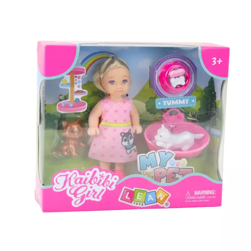 LEAN TOYS Mini Doll Set with Dog and Kitten Bed and Food Bowl