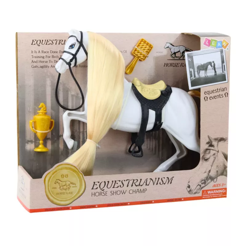 LEAN TOYS Horse With Long Mane Saddle Cup Brush Accessories White