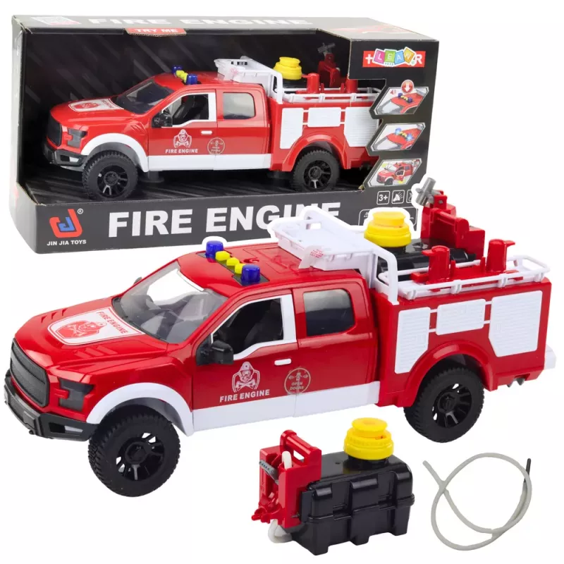 LEAN TOYS Fire Truck Firefighting Water Lights Sounds White Red 1:12