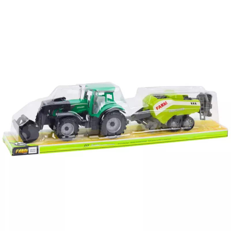 LEAN TOYS Set of Tractor with Loader and Agricultural Baler Green