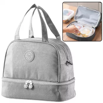 LEAN Thermal Insulating Breakfast Bag with Adjustable Belt Silver 27cm