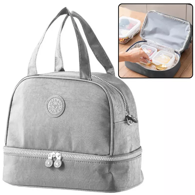 LEAN Thermal Insulating Breakfast Bag with Adjustable Belt Silver 27cm