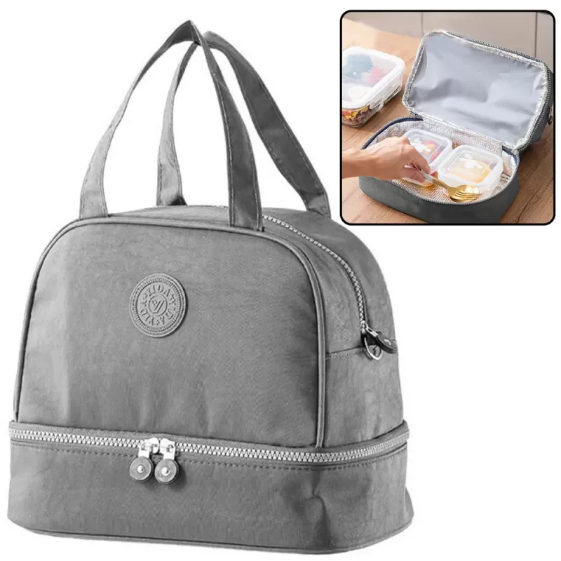 LEAN Thermal Insulating Breakfast Bag with Adjustable Belt Gray 27cm
