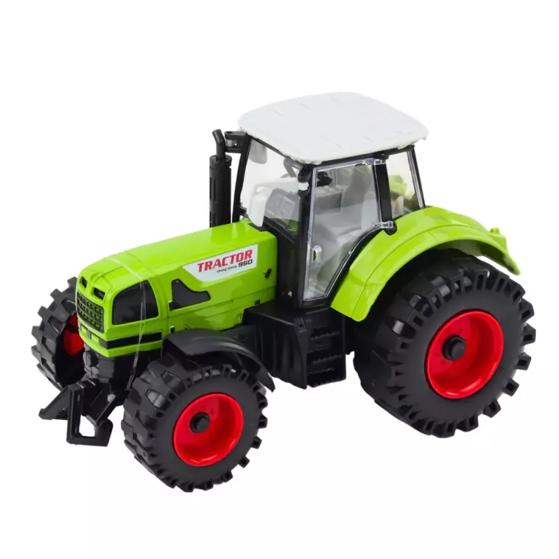 LEAN TOYS Tractor with Trailer, Friction Drive, Opening Hood, Doors, Green