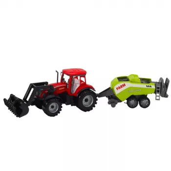 LEAN TOYS Set of Tractor with Loader and Agricultural Baler Red