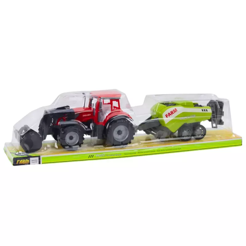 LEAN TOYS Set of Tractor with Loader and Agricultural Baler Red