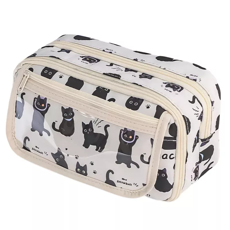 LEAN Pencil Case School Kit Black Cats White 21cm