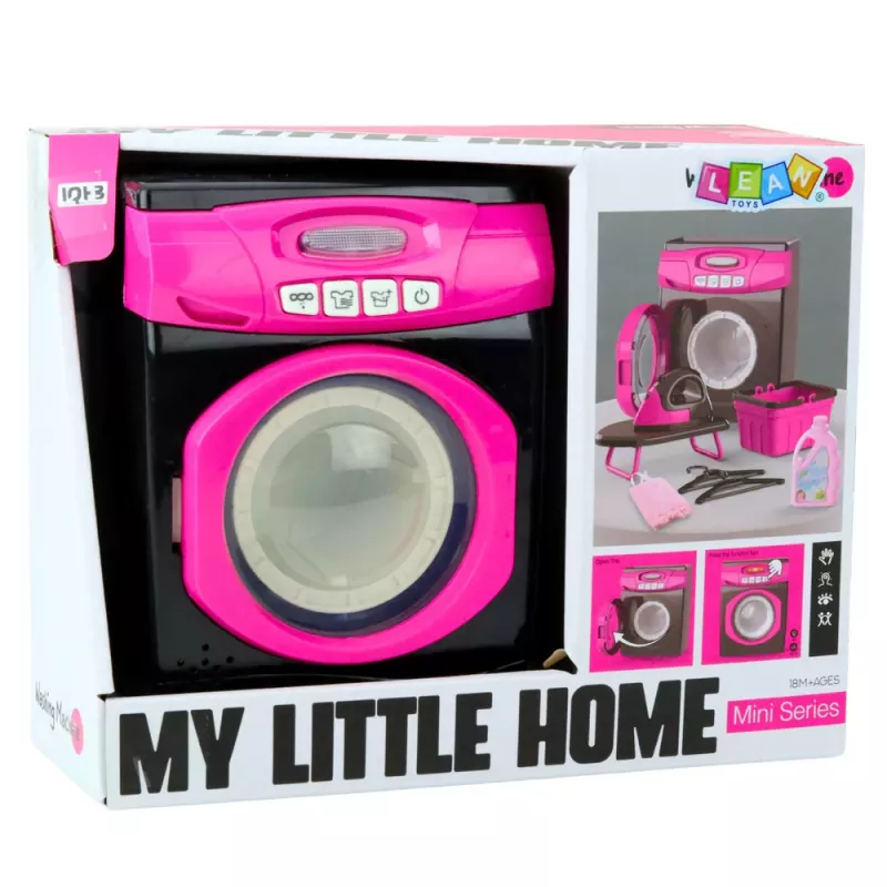 LEAN TOYS Home Appliances Set Interactive Washing Machine Lights Sounds Accessories Pink Black