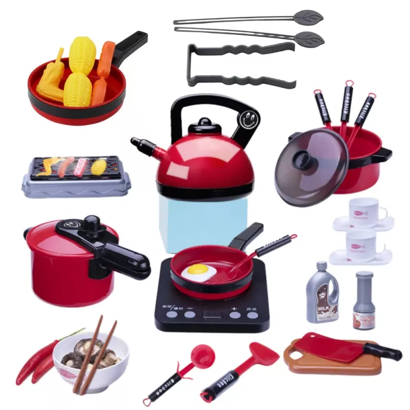 LEAN TOYS Kitchen Set Pots Food Battery Operated Hob Accessories 36 pcs