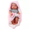 LEAN TOYS Baby Doll in Grey Pajamas with Pink Bunny Blanket, 23 cm