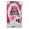 LEAN TOYS Baby Doll in Grey Pajamas with Pink Bunny Blanket, 23 cm