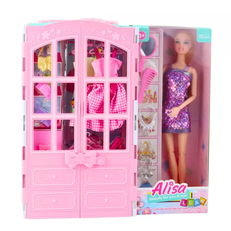 LEAN TOYS Doll Set with Wardrobe Accessories Clothes Fashion Dress Up for Girls