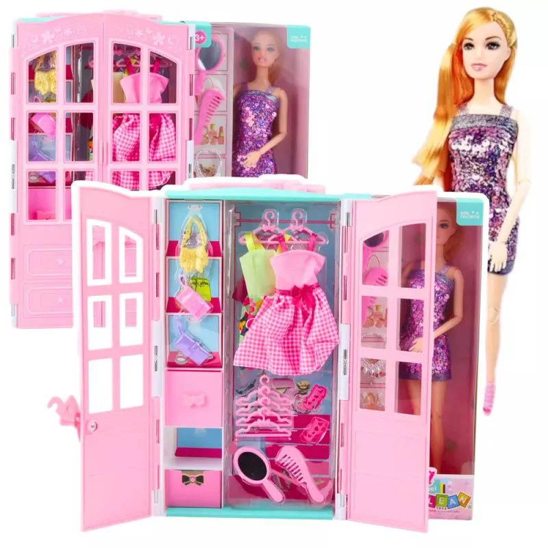 LEAN TOYS Doll Set with Wardrobe Accessories Clothes Fashion Dress Up for Girls