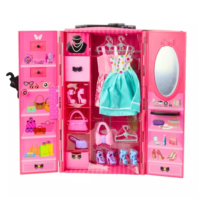 LEAN TOYS Doll with Wardrobe Accessories Pink Clothes Fashion Dress Up Set