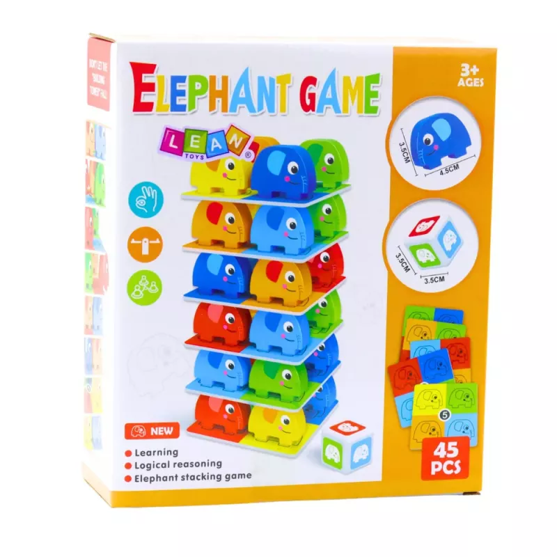 LEAN TOYS Family Arcade Game Elephant Tower Stacking 45 Pieces