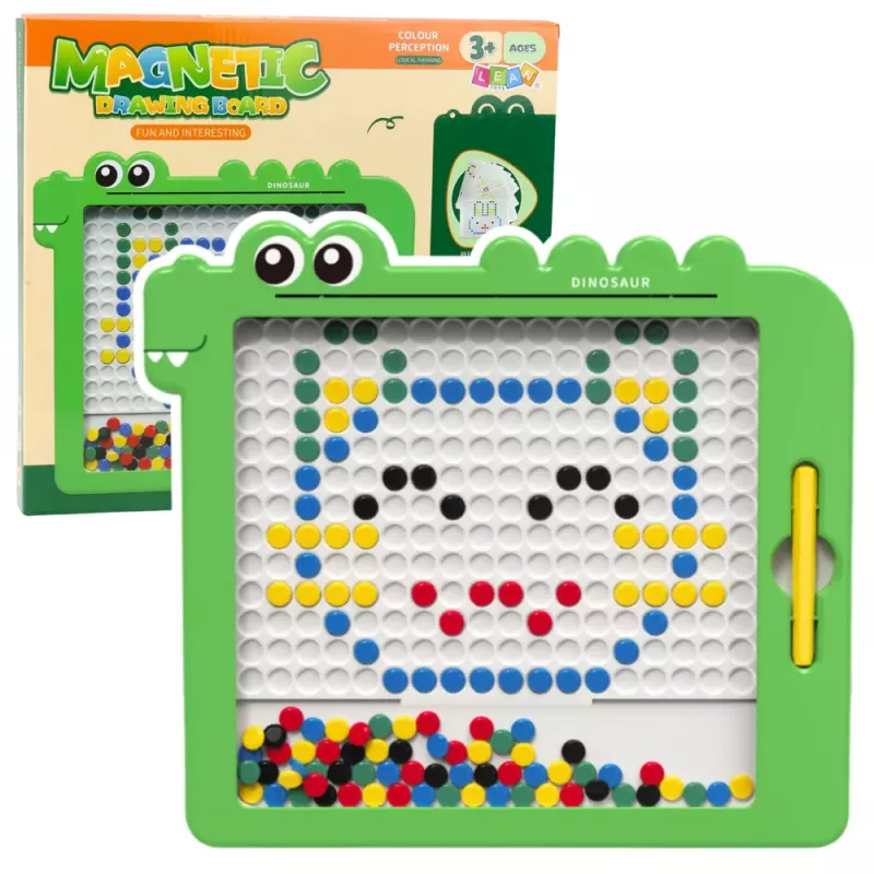 LEAN TOYS Magnetic Board Puzzle Mosaic Dinosaur Green Cards 20 Designs