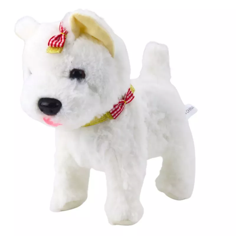 LEAN TOYS Interactive Dog with Bows on a Leash Walks and Barks White
