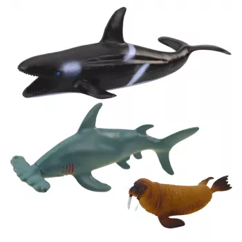 LEAN TOYS Set of Sea Animals Figurines: Shark, Hammerhead, Killer Whale, Seahorse, Lobster, Turtle, 6pcs