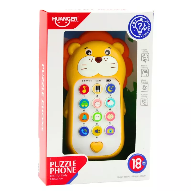 LEAN TOYS Interactive Educational Phone for Toddlers Sounds Melodies Yellow Lion