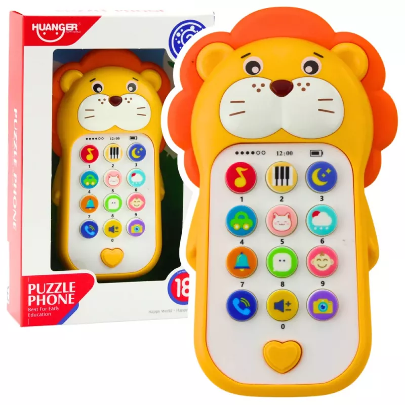 LEAN TOYS Interactive Educational Phone for Toddlers Sounds Melodies Yellow Lion
