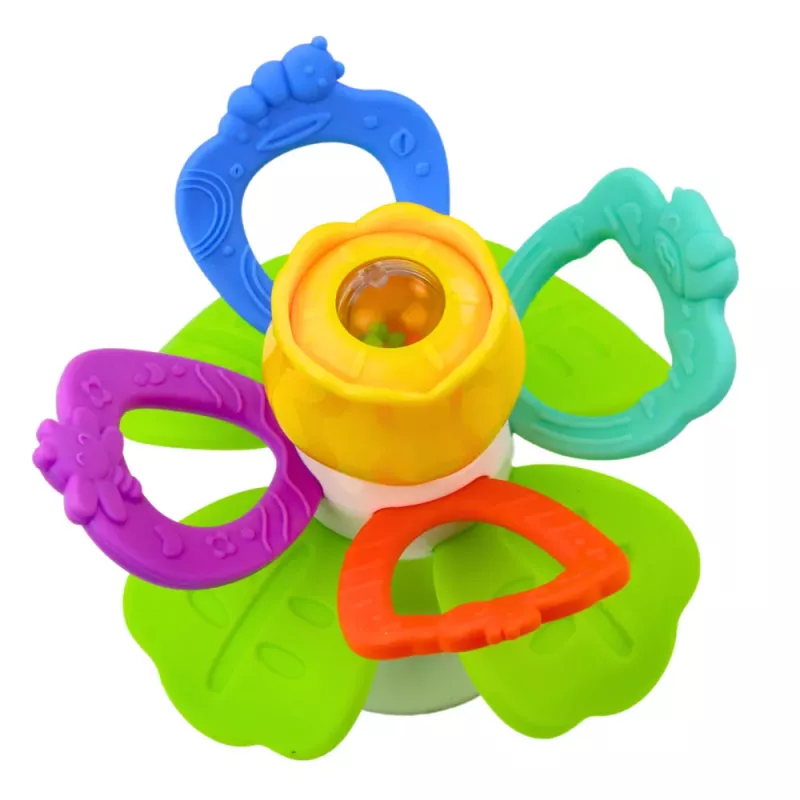 LEAN TOYS Sensory Toy Flower Rotating With Teethers and Suction Cup