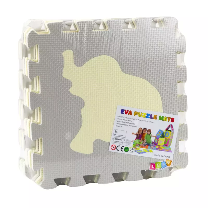 LEAN TOYS Soft Puzzle Educational Mat Animals EVA Foam Beige Gray 9 pcs