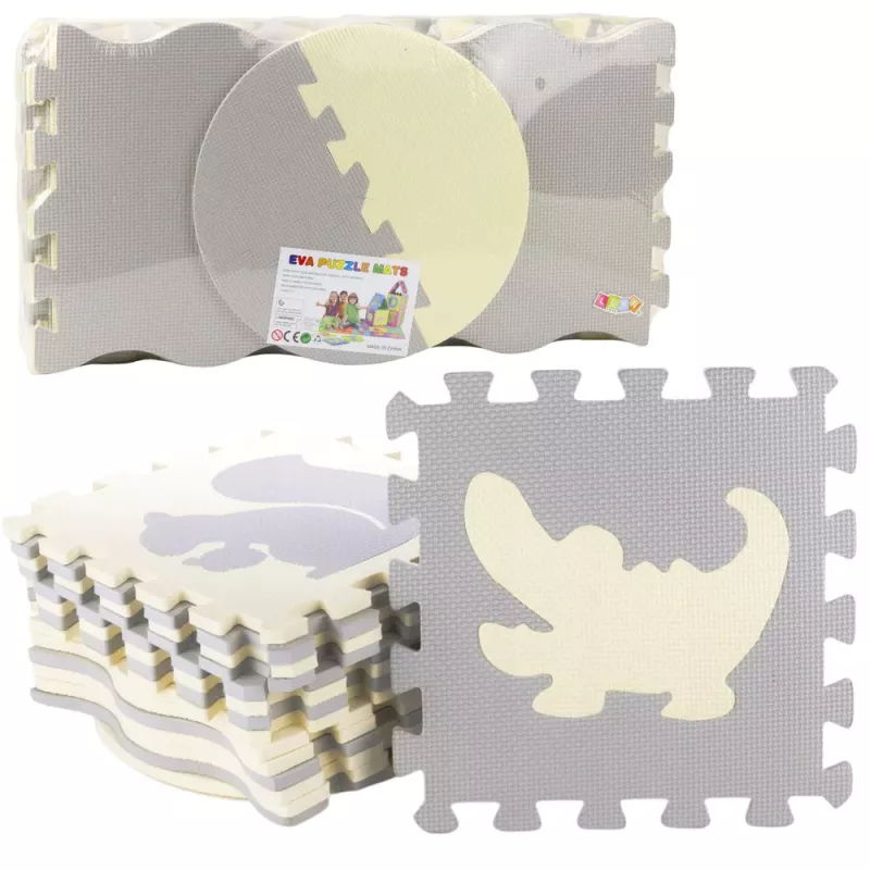 LEAN TOYS Soft Puzzle Educational Mat Playpen EVA Foam Beige Gray 25 pcs