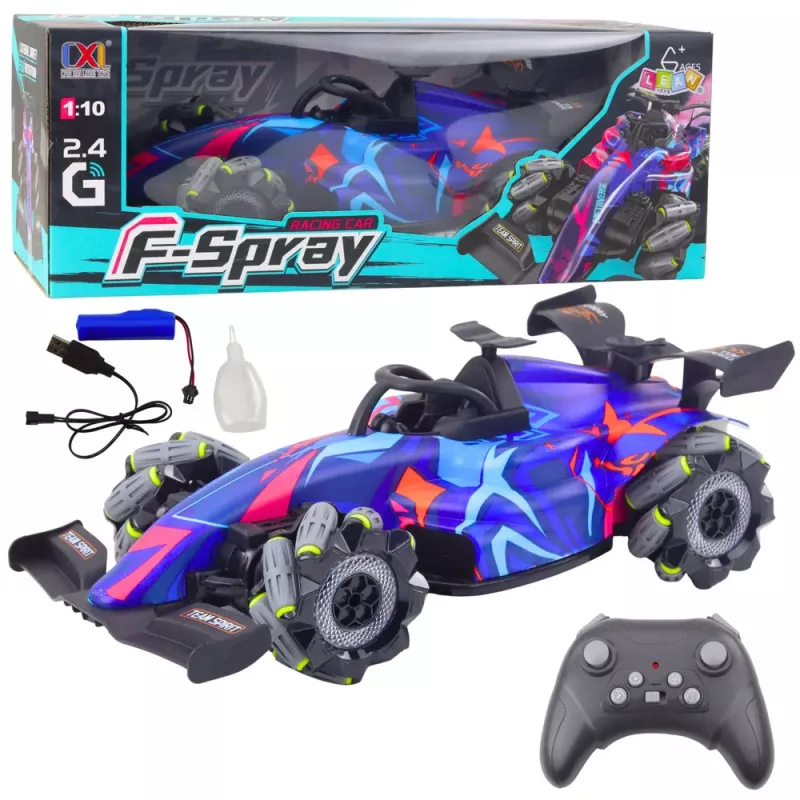 LEAN TOYS RC Remote Controlled Racer 1:10 Lights Sounds Water Steam Blue