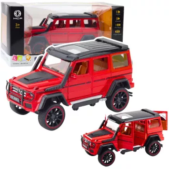 LEAN TOYS Off-Road Car Metal Pull-Back Drive Opening Doors Red 1:22