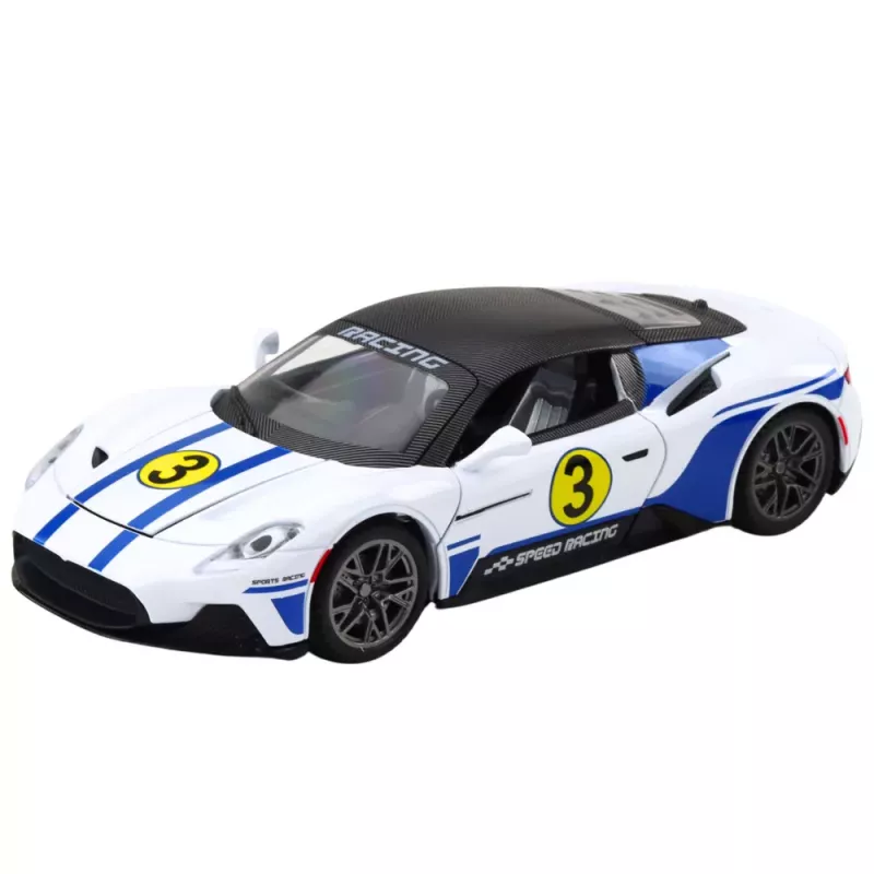 LEAN TOYS Metal Sports Car Lights Sounds Drive White 1:22