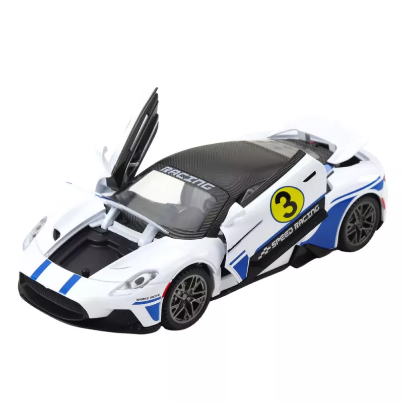 LEAN TOYS Metal Sports Car Lights Sounds Drive White 1:22