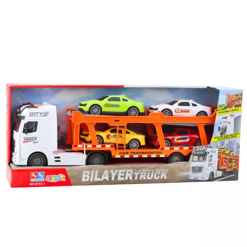 LEAN TOYS Lora Truck Tow Truck Set with 4 Cars, Opening Doors, Lights & Sounds