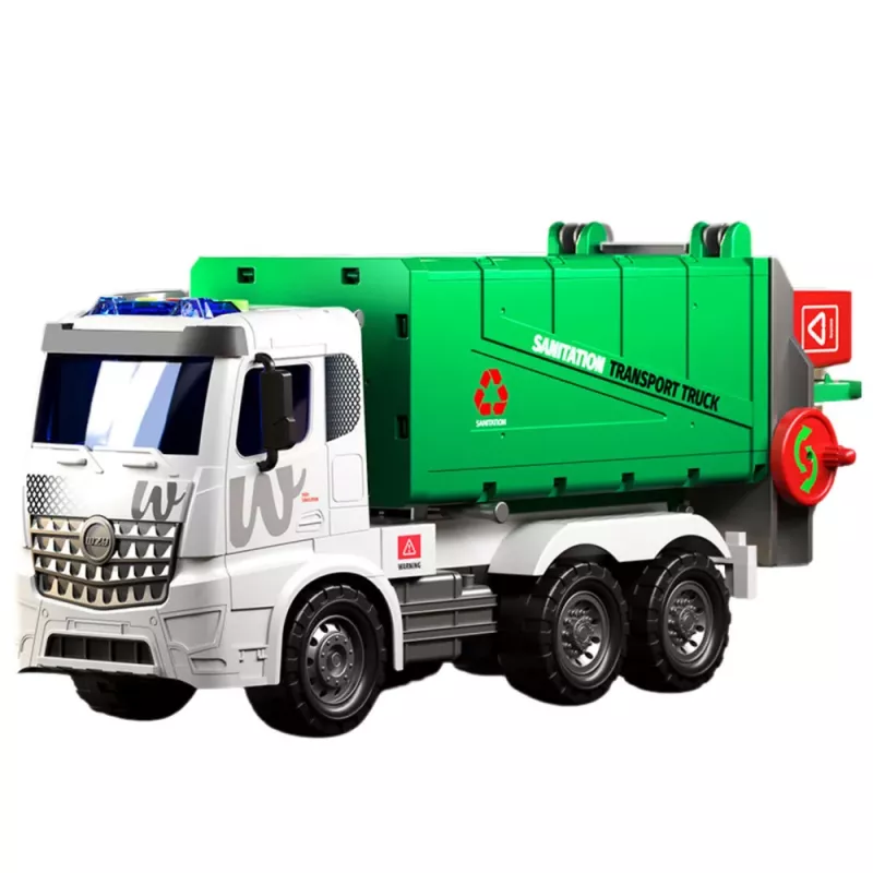 LEAN TOYS Large Garbage Truck Lifting Function 2 Bins Lights Sounds Green 1:10