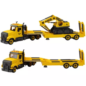 LEAN TOYS DIY Tow Truck Turning Crawler Excavator with Lights and Sounds